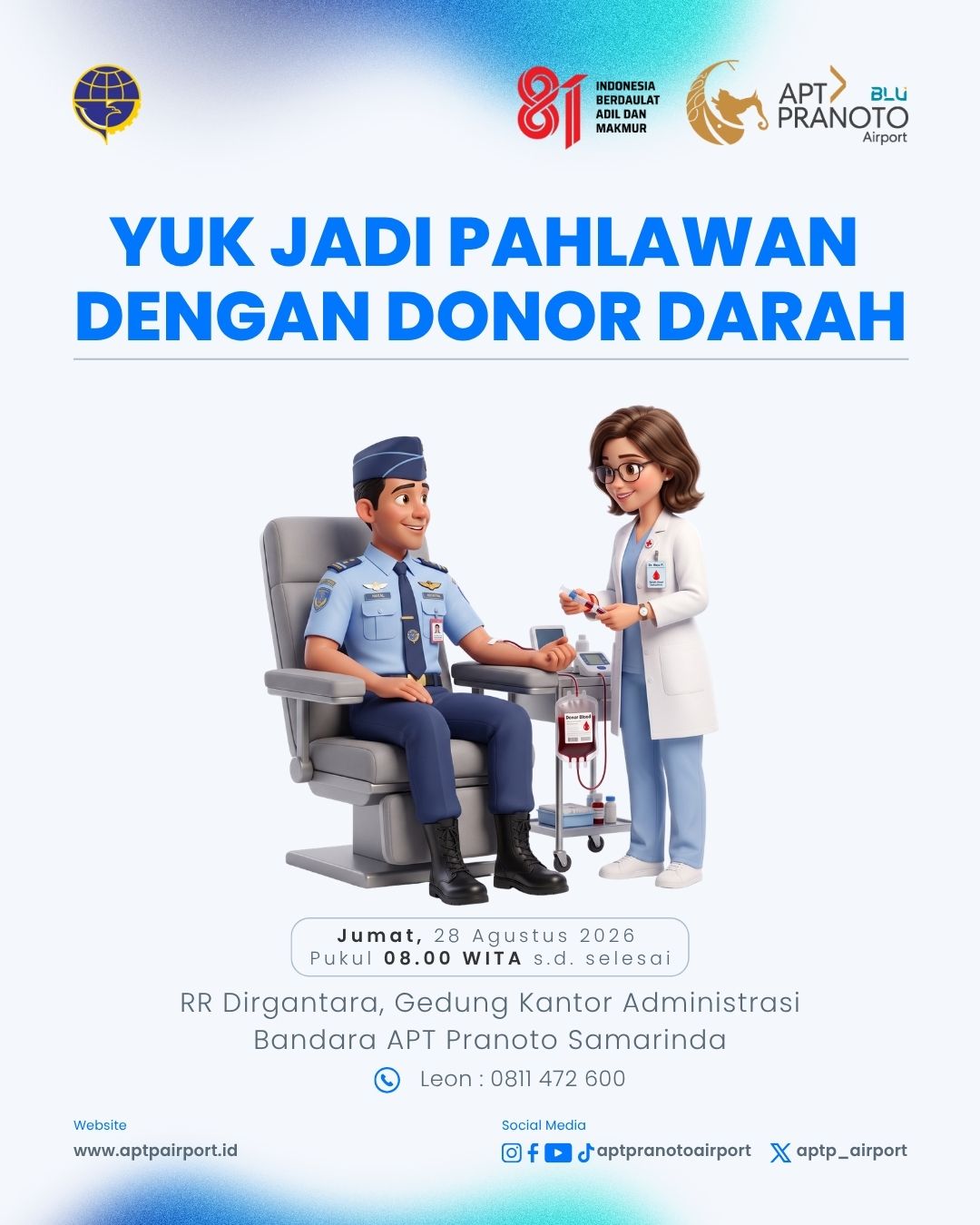 Poster Donor Darah "Yuk Jadi Pahlawan dengan Donor Darah" di Bandara APT Pranoto Samarinda