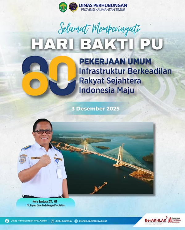 Hari Bakti PU ke-80 PU: Pekerjaan Umum Infrastruktur Berkeadilan, Rakyat Sejahtera, Indonesia Maju.