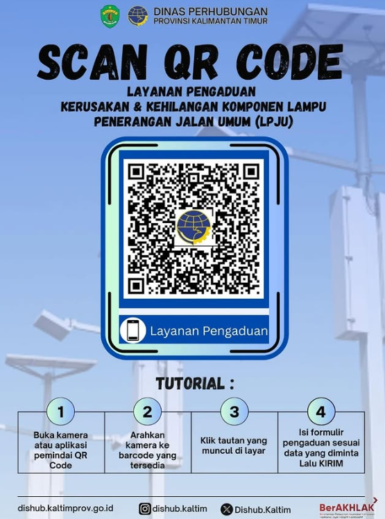 SCAN QR CODE: Layanan Pengaduan Kerusakan & Kehilangan Komponen Lampu Penerangan Jalan Umum (LPJU)