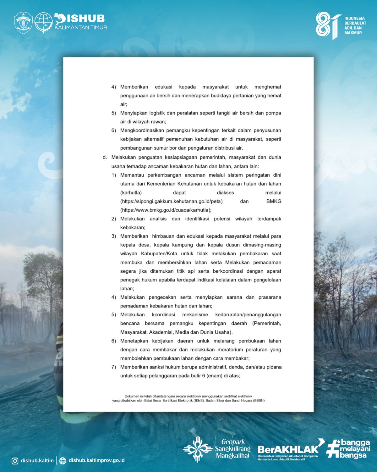 Halaman 3 Surat Edaran — langkah kesiapsiagaan menghadapi kekeringan dan kebakaran hutan dan lahan.