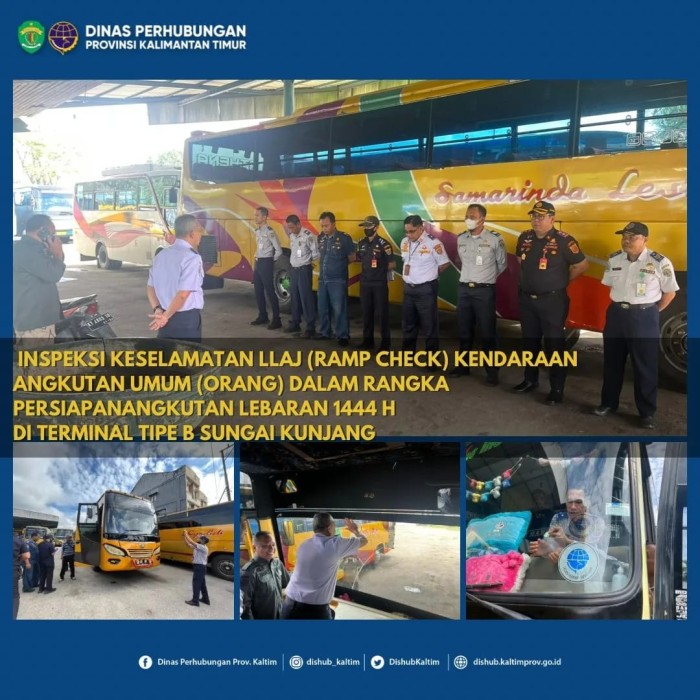 Inspeksi Keselamatan LLAJ (Ramp Check) Kendaraan Angkutan Umum (Orang) dalam Rangka Persiapan Angkutan Lebaran 1444 H di Terminal Tipe B Sungai Kunjang 